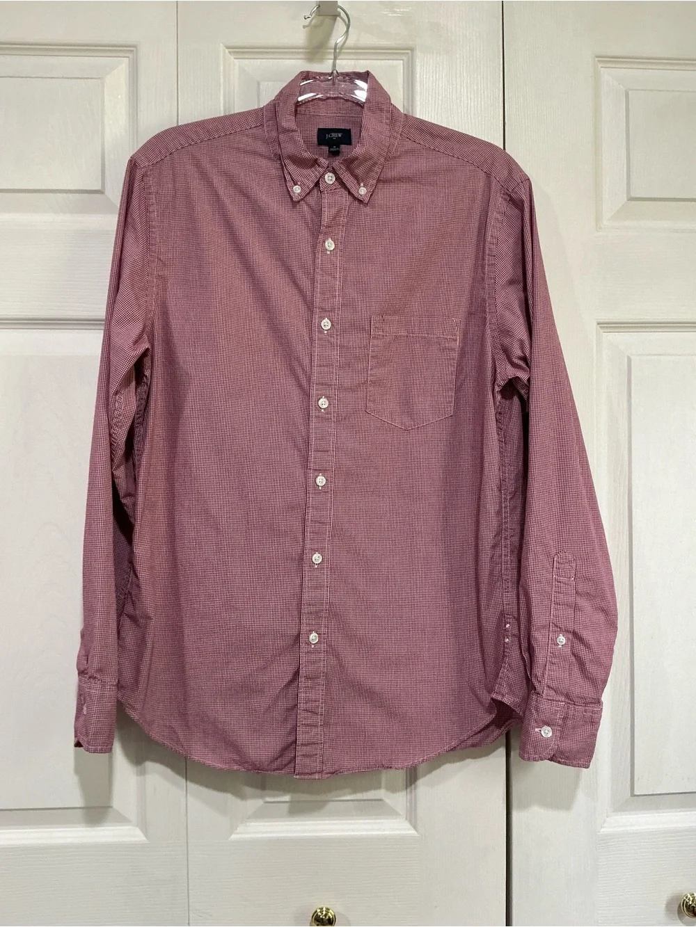 💙 J. Crew Men’s Red White Check Long Sleeve Button Down Shirt - Medium (01265)